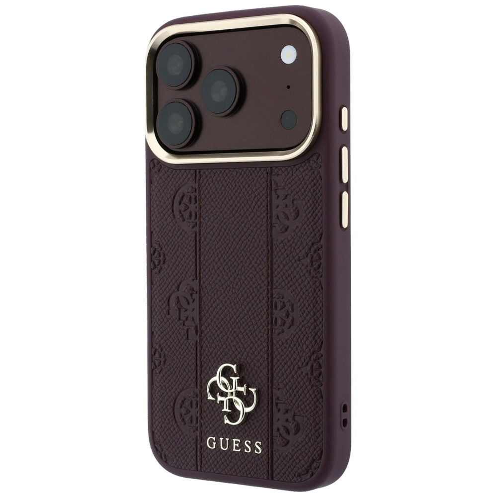 Husa de protectie Guess Leather Stripe Peony 4G MagSafe compatibil cu iPhone 18 Pro / iPhone 17 Pro, Roșu Burgundy
