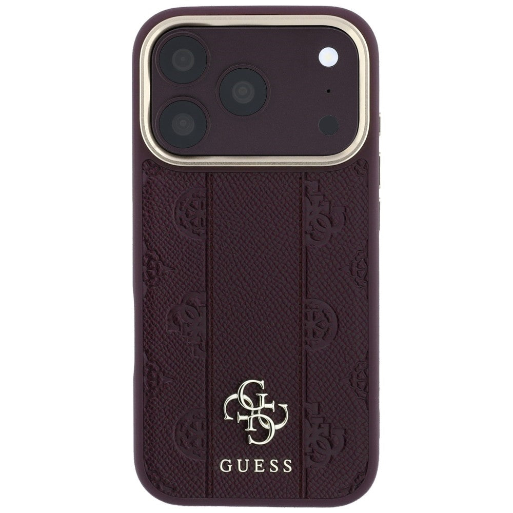 Husa de protectie Guess Leather Stripe Peony 4G MagSafe compatibil cu iPhone 17 Pro Max / iPhone 18 Pro Max, Bordo