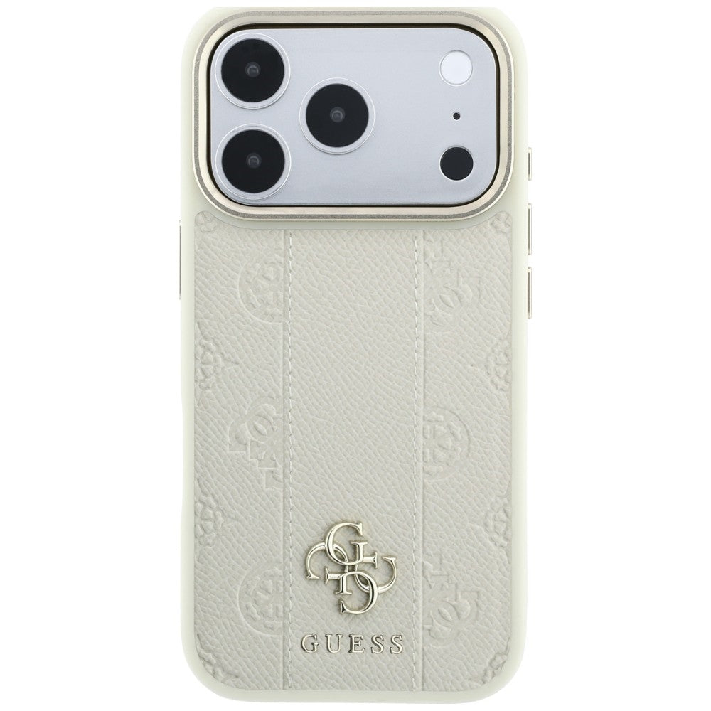 Husa de protectie Guess Leather Stripe Peony 4G MagSafe compatibil cu iPhone 18 Pro / iPhone 17 Pro, Bej