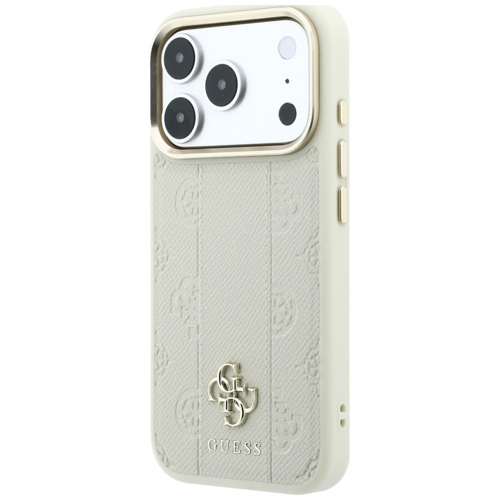 Husa de protectie Guess Leather Stripe Peony 4G compatibil cu iPhone 17 Pro Max / iPhone 18 Pro Max, Bej