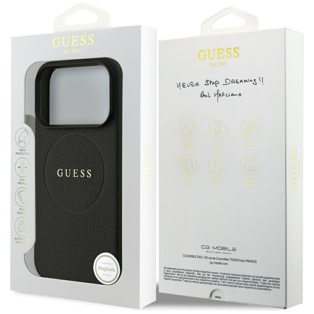 Husa pentru iPhone 18 Pro / iPhone 17 Pro - Guess Grained Gold Ring MagSafe (GUHMP18LPGHSMMK) - Black
