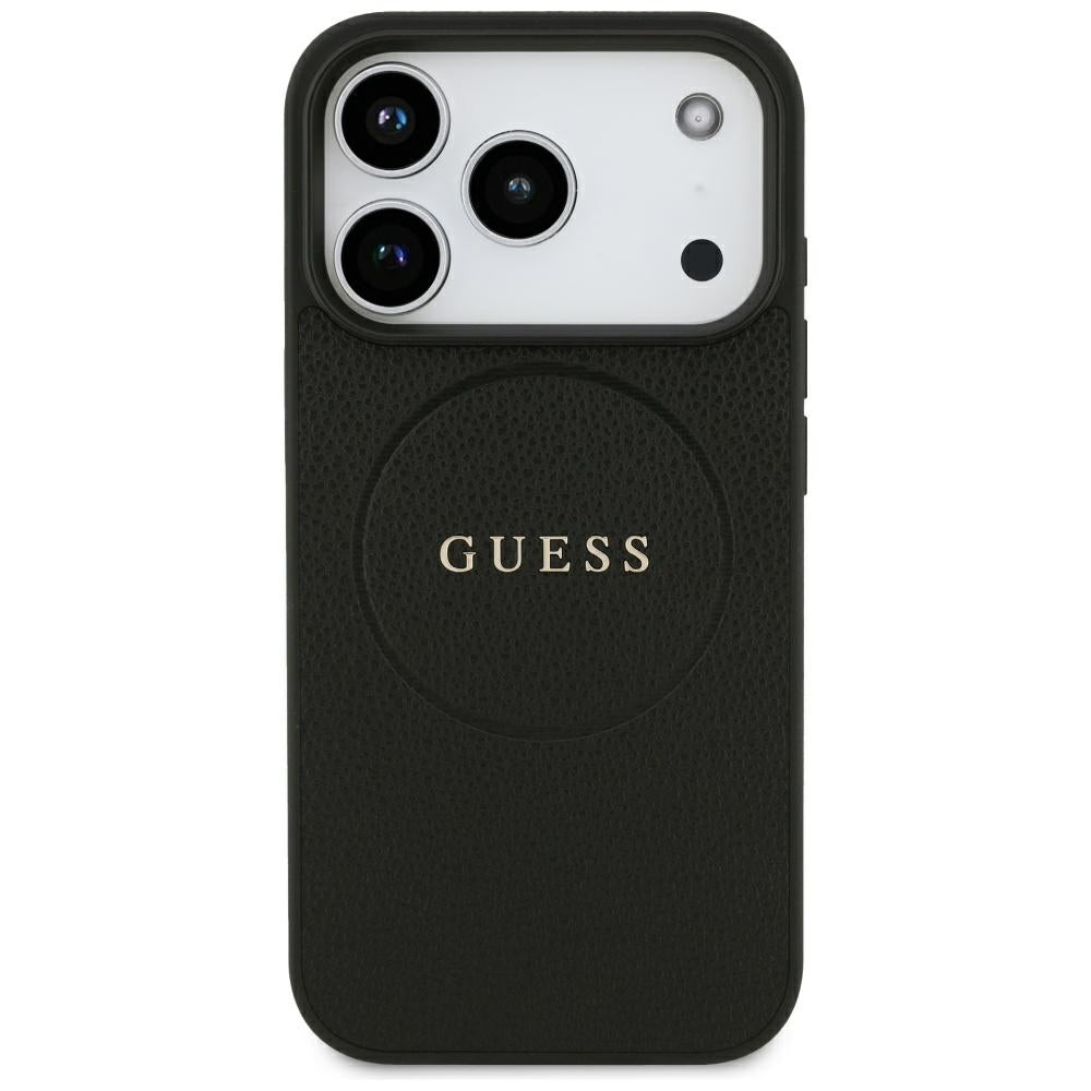 Husa pentru iPhone 18 Pro Max / iPhone 17 Pro Max - Guess Grained Gold Ring MagSafe (GUHMP18XPGHSMMK) - Black