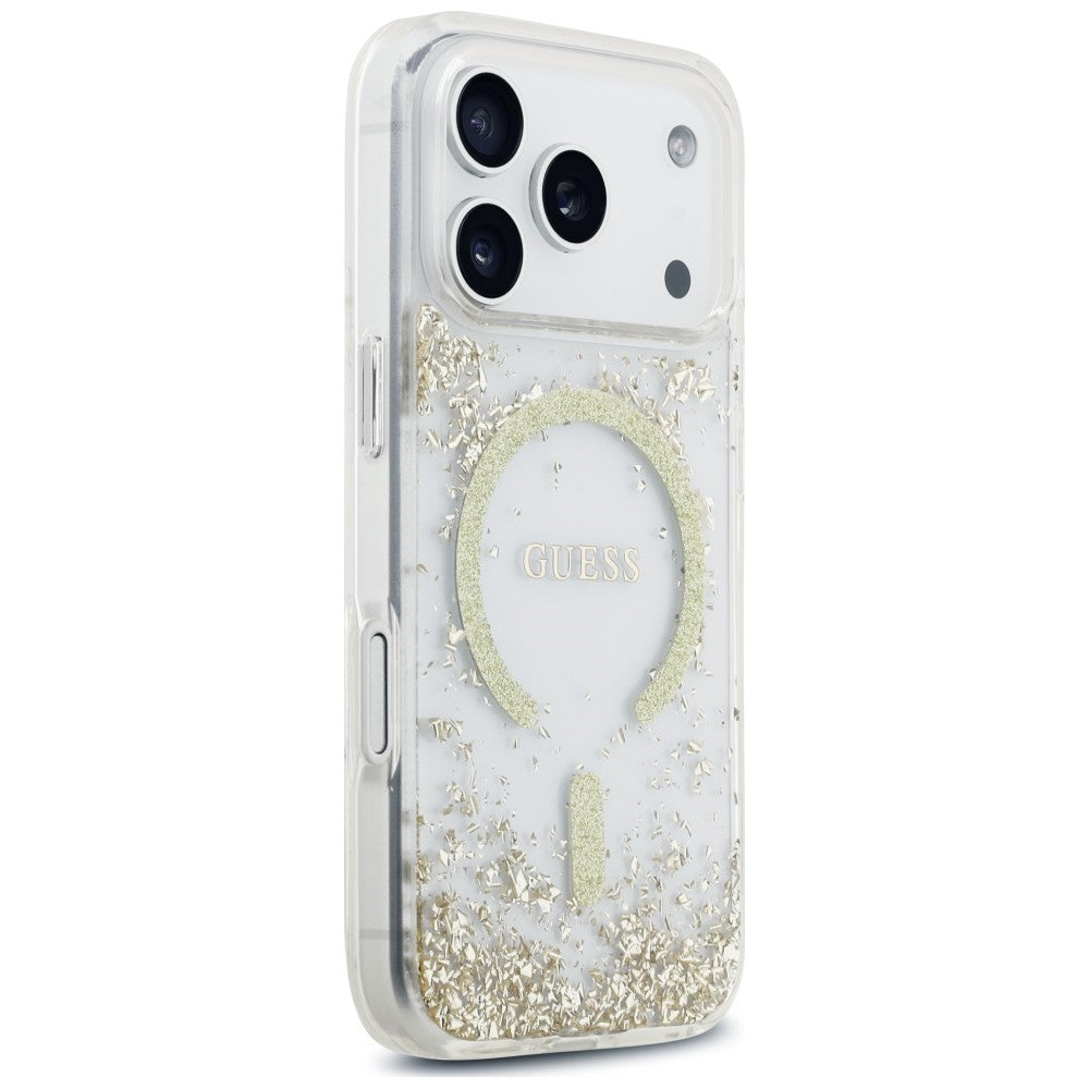 Husa de protectie Guess Resin Bottom Glitter compatibil cu iPhone 18 Pro / iPhone 17 Pro, Auriu