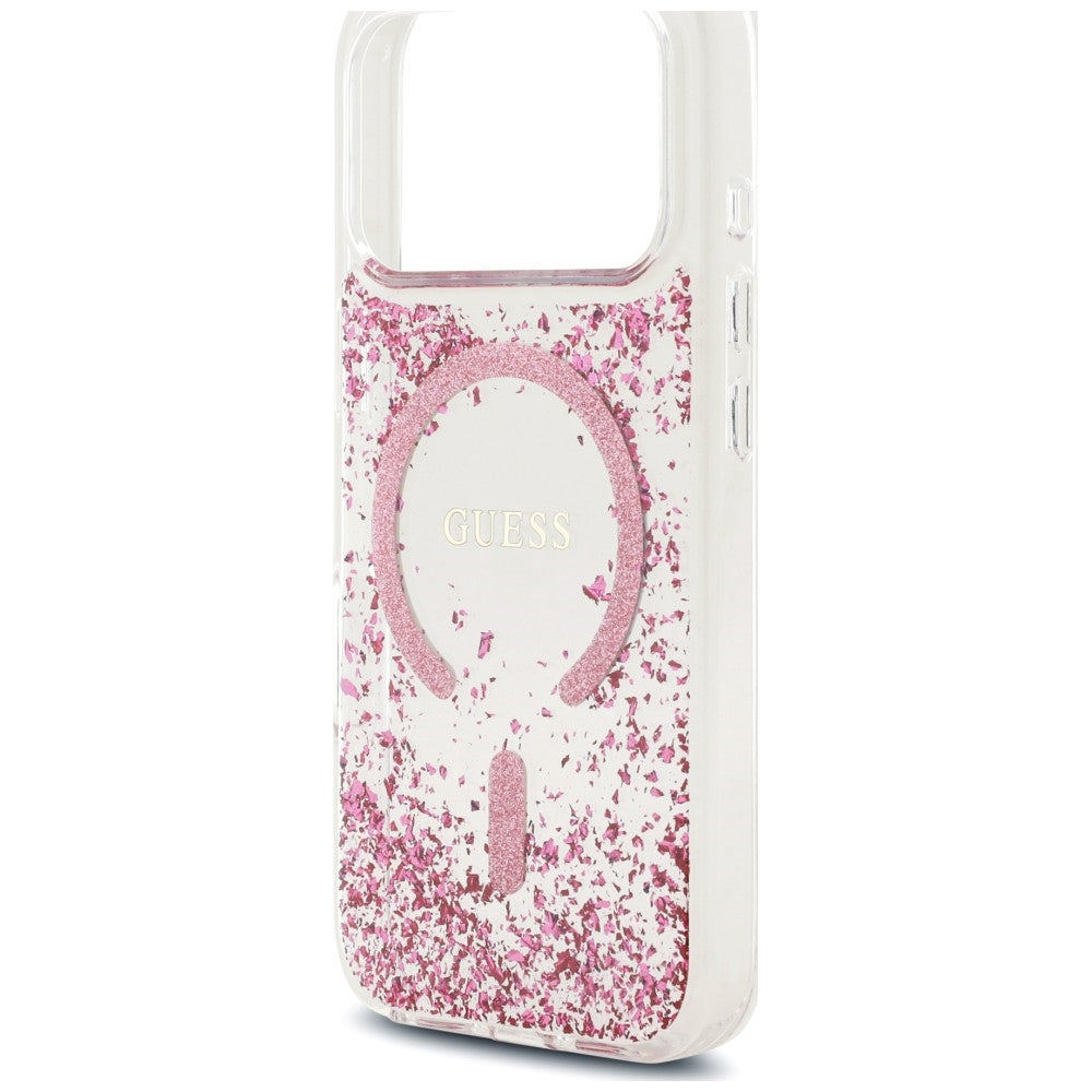 Husa de protectie Guess Resin Bottom Glitter MagSafe compatibil cu iPhone 18 Pro / iPhone 17 Pro, Roz