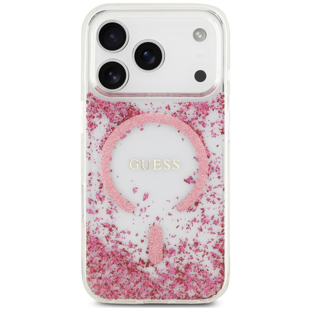 Husa de protectie Guess Resin Bottom Glitter MagSafe compatibil cu iPhone 18 Pro Max / iPhone 17 Pro Max, Roz