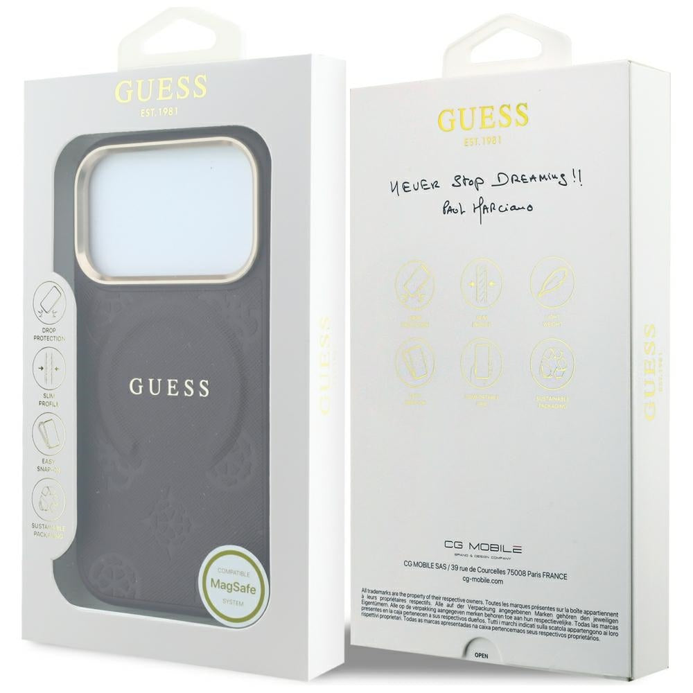 Husa de protectie Guess Saffiano Peony & Ring compatibil cu iPhone 18 Pro Max / iPhone 17 Pro Max, Bordo