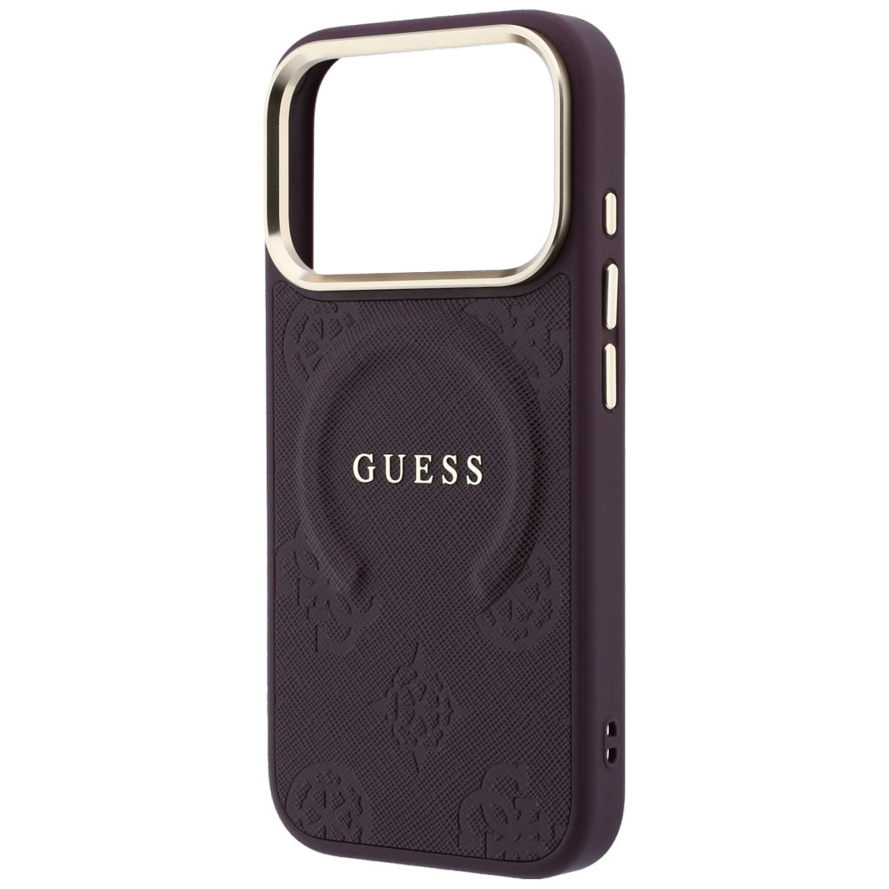 Husa de protectie Guess Saffiano Peony & Ring compatibil cu iPhone 18 Pro Max / iPhone 17 Pro Max, Bordo