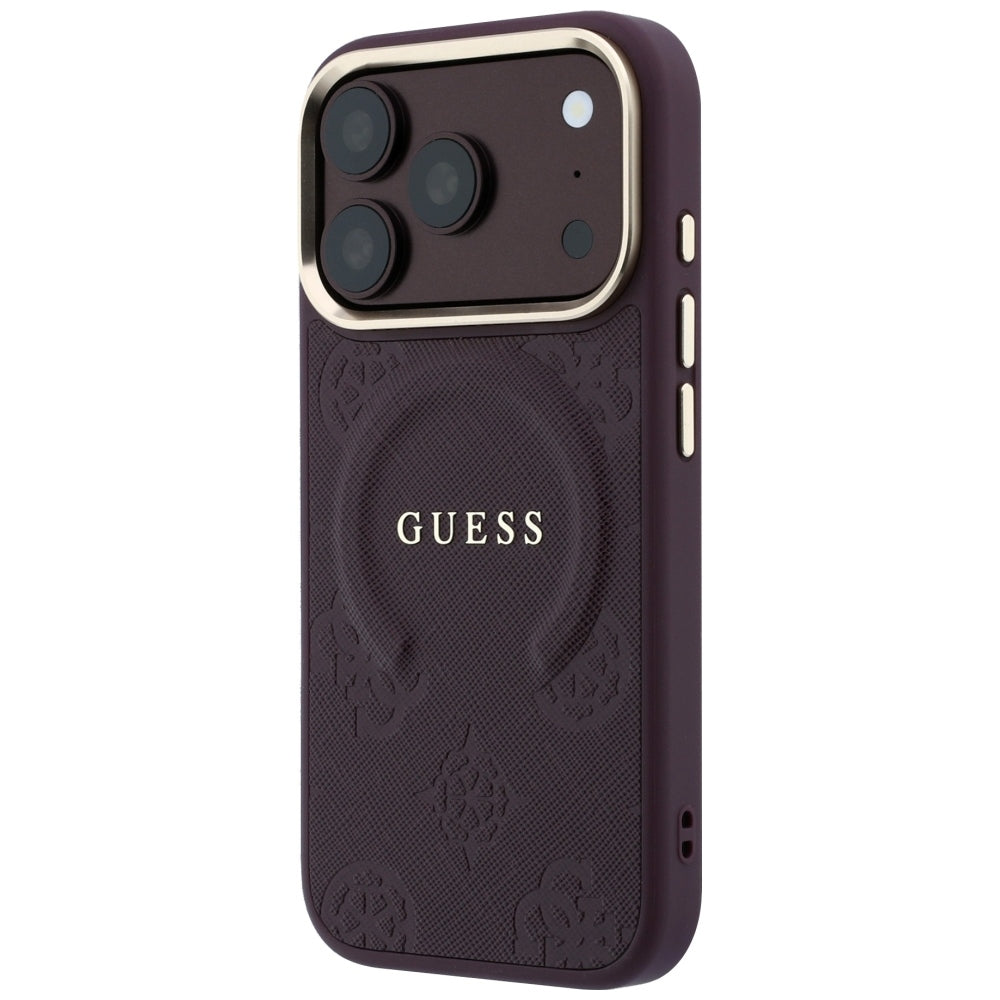 Husa de protectie Guess Saffiano Peony & Ring compatibil cu iPhone 18 Pro Max / iPhone 17 Pro Max, Bordo