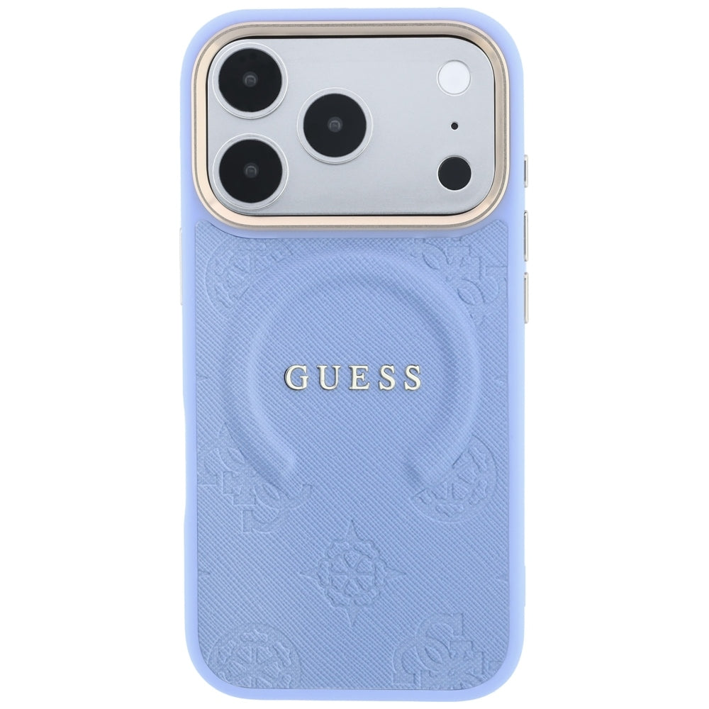 Husa de protectie Guess Saffiano Peony & Ring compatibil cu iPhone 18 Pro / iPhone 17 Pro, Albastru