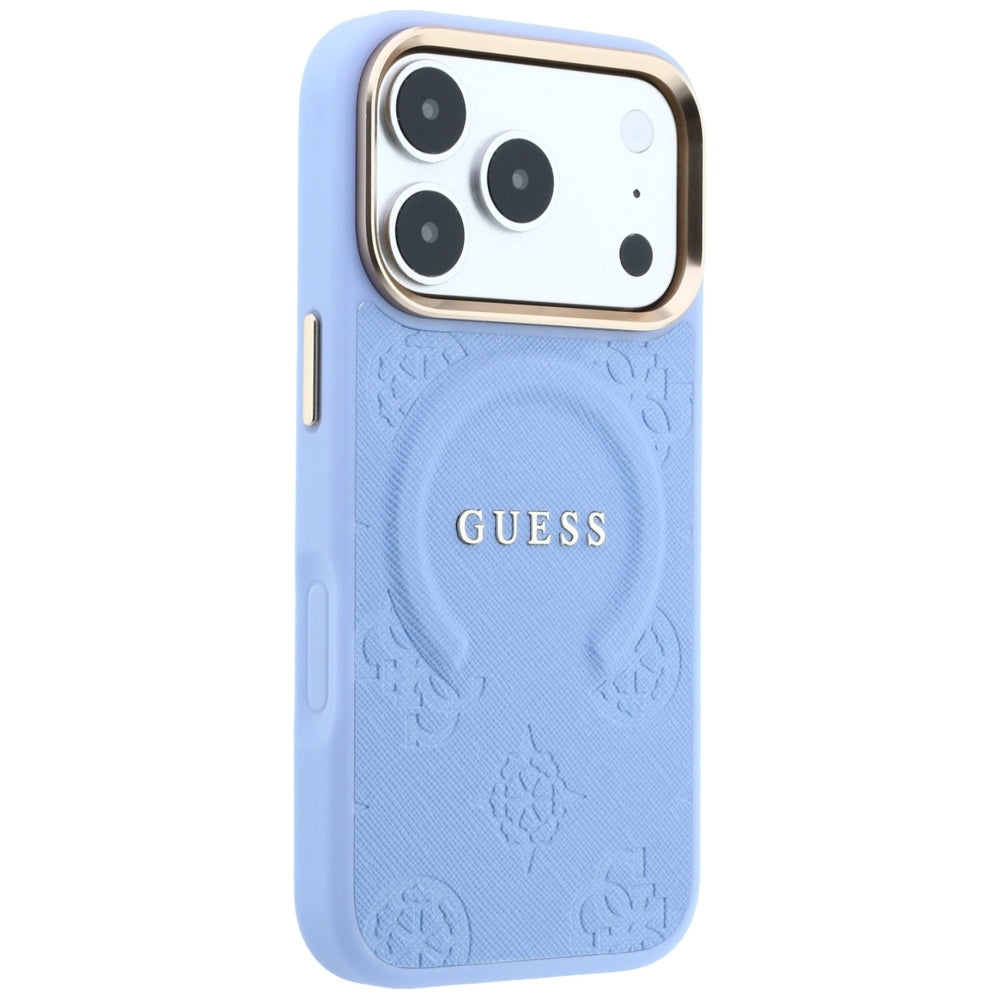 Husa de protectie Guess Saffiano Peony & Ring compatibil cu iPhone 18 Pro Max / iPhone 17 Pro Max, Albastru