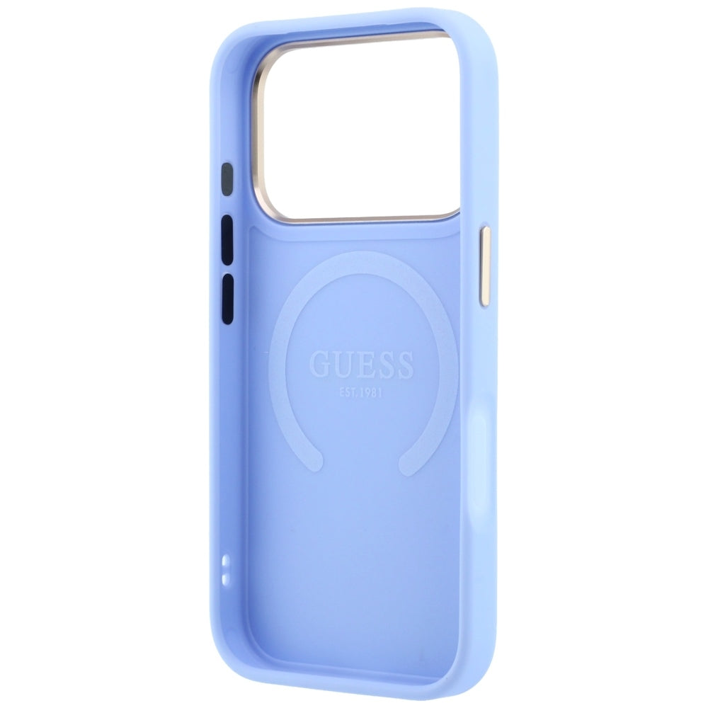 Husa de protectie Guess Saffiano Peony & Ring compatibil cu iPhone 18 Pro Max / iPhone 17 Pro Max, Albastru