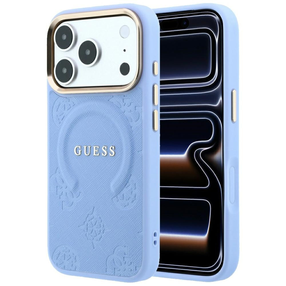 Husa de protectie Guess Saffiano Peony & Ring compatibil cu iPhone 18 Pro Max / iPhone 17 Pro Max, Albastru