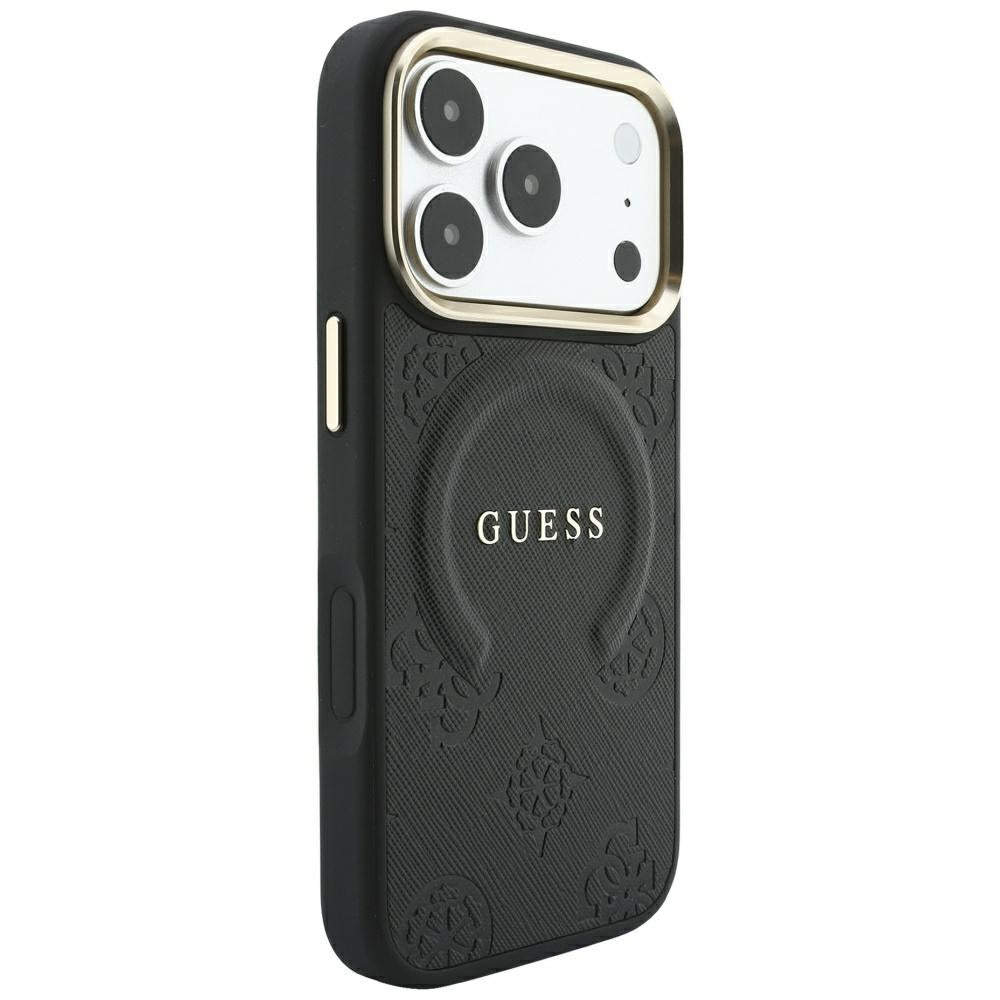 Husa de protectie Guess Saffiano Peony & Ring compatibil cu iPhone 18 Pro Max / iPhone 17 Pro Max, Negru