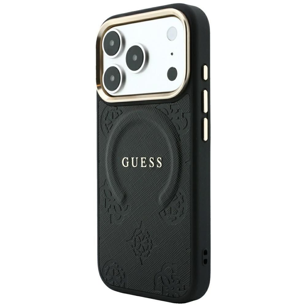 Husa de protectie Guess Saffiano Peony & Ring compatibil cu iPhone 18 Pro Max / iPhone 17 Pro Max, Negru