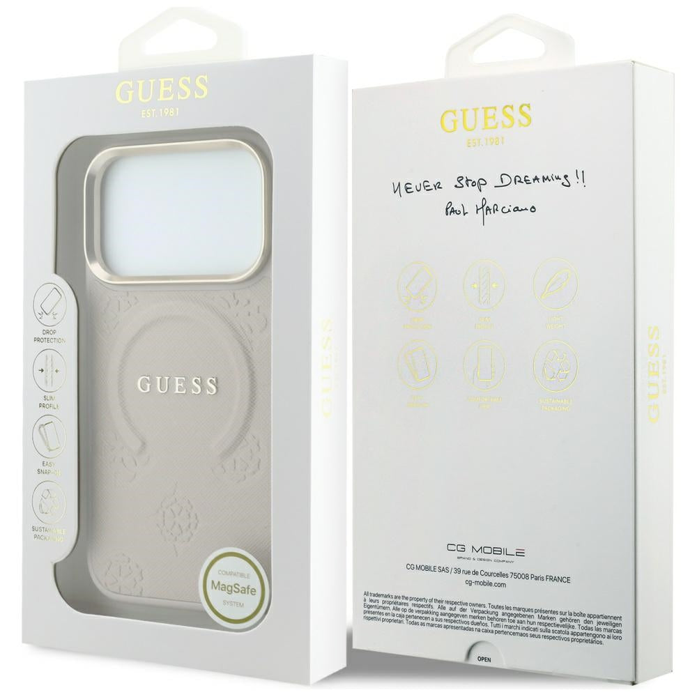 Husa de protectie Guess Saffiano Peony & Ring compatibil cu iPhone 18 Pro Max / iPhone 17 Pro Max, Roz