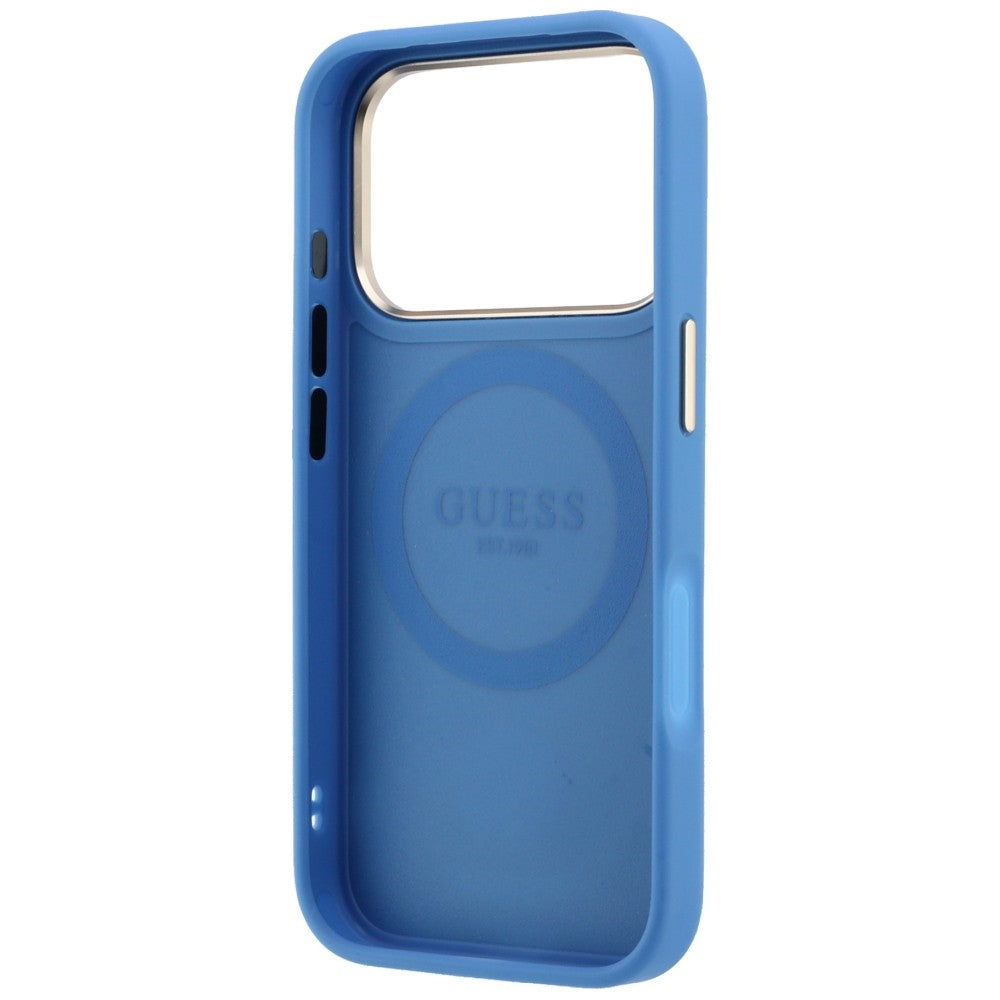 Husa de protectie Guess Leather 4G Stripe compatibil cu iPhone 18 Pro / iPhone 17 Pro, Albastru