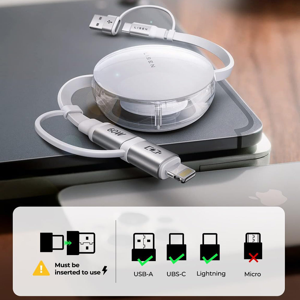 Cablu cu 2x Adaptor, USB, Lightning, USB-C, 60W, 1m - Lisen (YL0123030001) - White