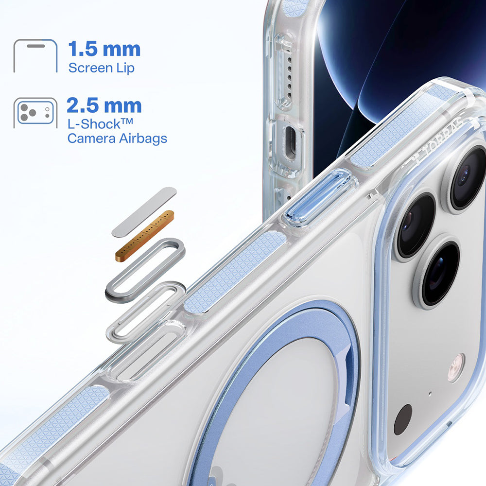 Husa de protectie Torras Ostand O3 Light compatibil cu iPhone 17 Pro / iPhone 18 Pro, Albastru