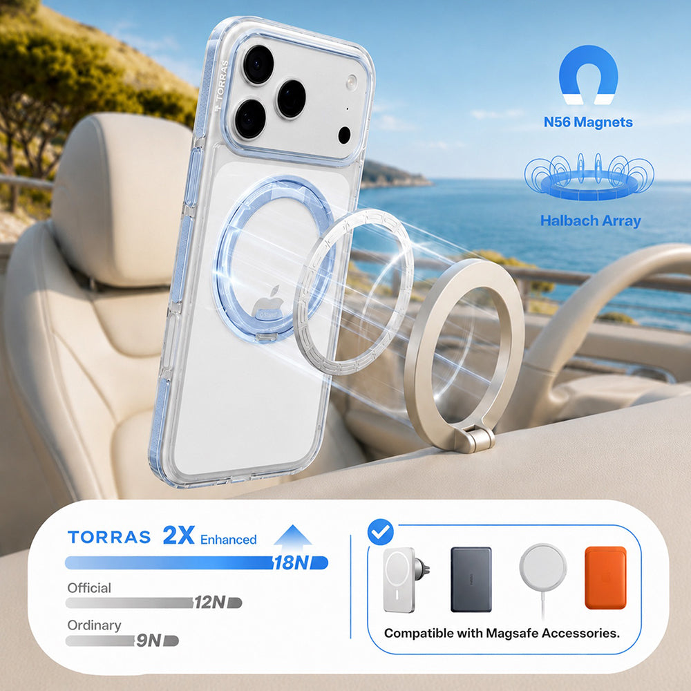 Husa de protectie Torras Ostand O3 Light compatibil cu iPhone 17 Pro / iPhone 18 Pro, Albastru