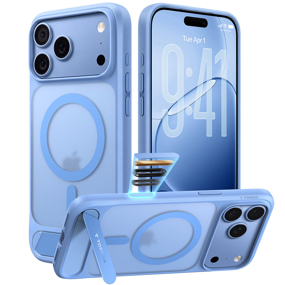Husa de protectie Torras Ostand L1 Guardian compatibil cu iPhone 17 Pro / iPhone 18 Pro, Albastru