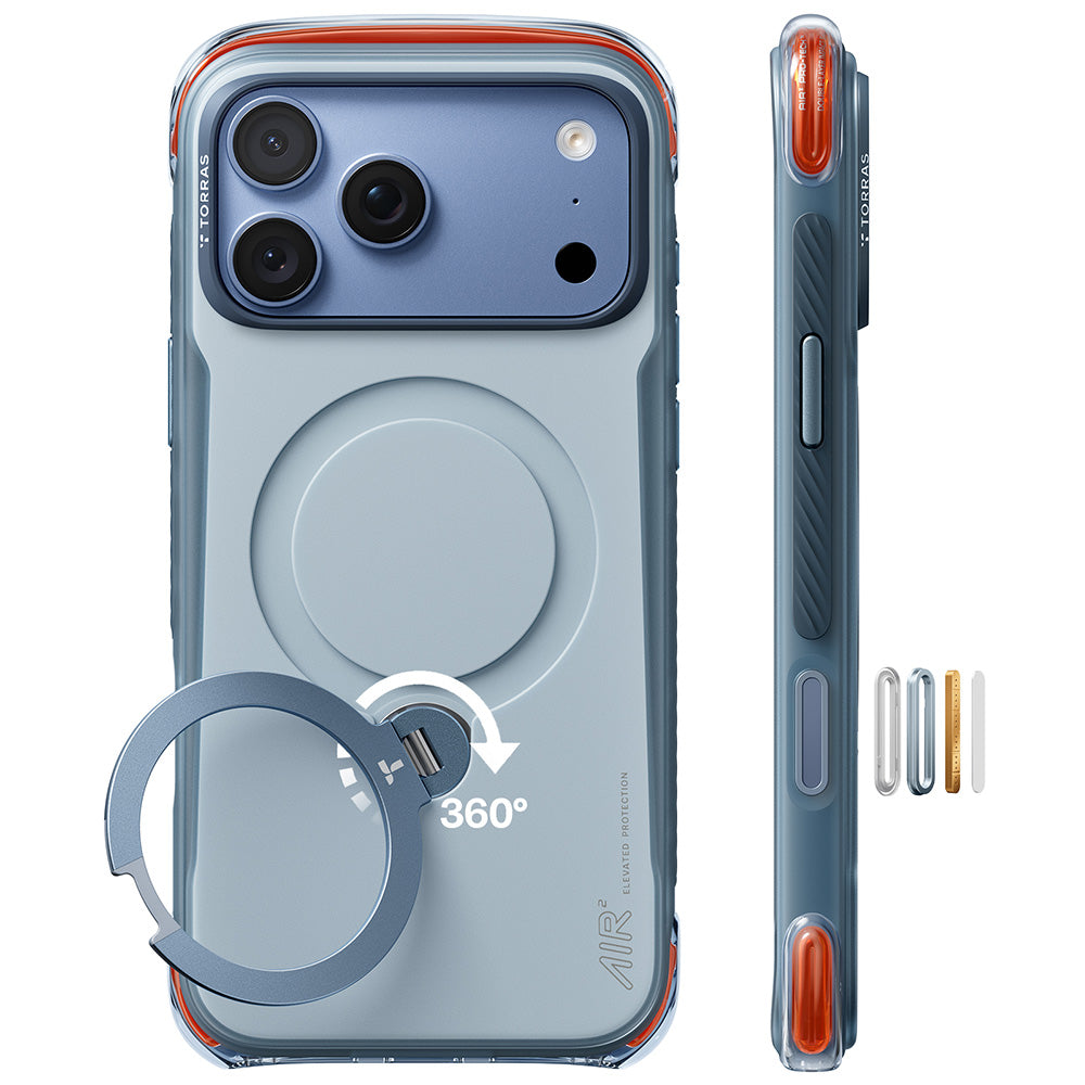 Husa de protectie Torras Ostand Q3 Air Pro compatibil cu iPhone 18 Pro / iPhone 17 Pro, Albastru