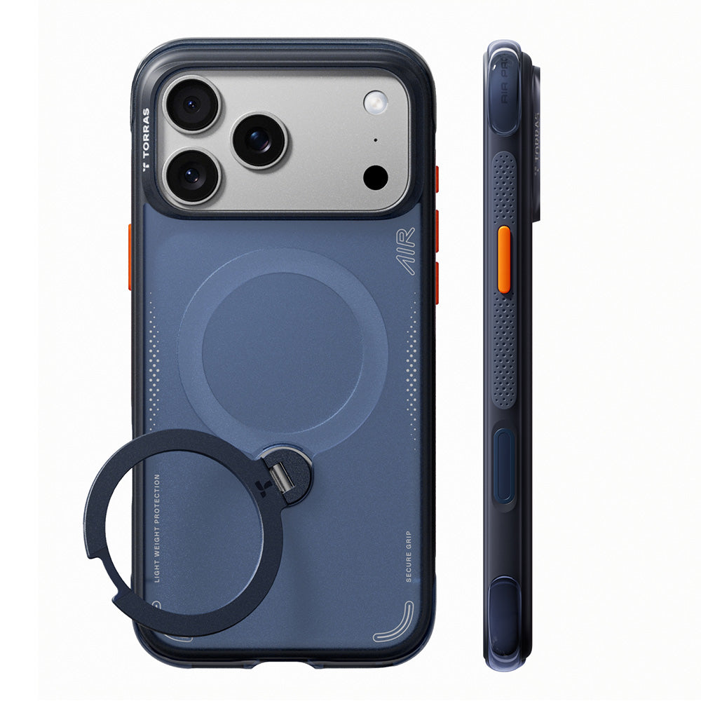 Husa de protectie Torras Ostand Q3 Air compatibil cu iPhone 18 Pro Max / iPhone 17 Pro Max, Albastru