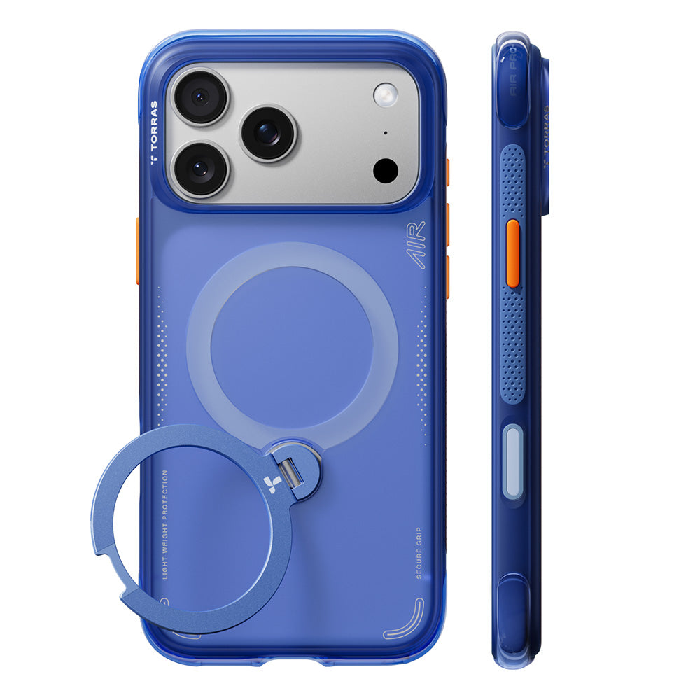 Husa de protectie Torras Ostand Q3 Air Series compatibil cu iPhone 18 Pro / iPhone 17 Pro, Albastru