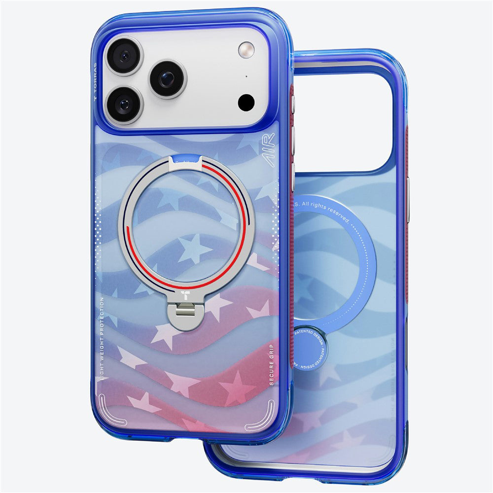 Husa de protectie Torras Ostand Spin Air Football compatibil cu iPhone 17 Pro Max / iPhone 18 Pro Max, Albastru