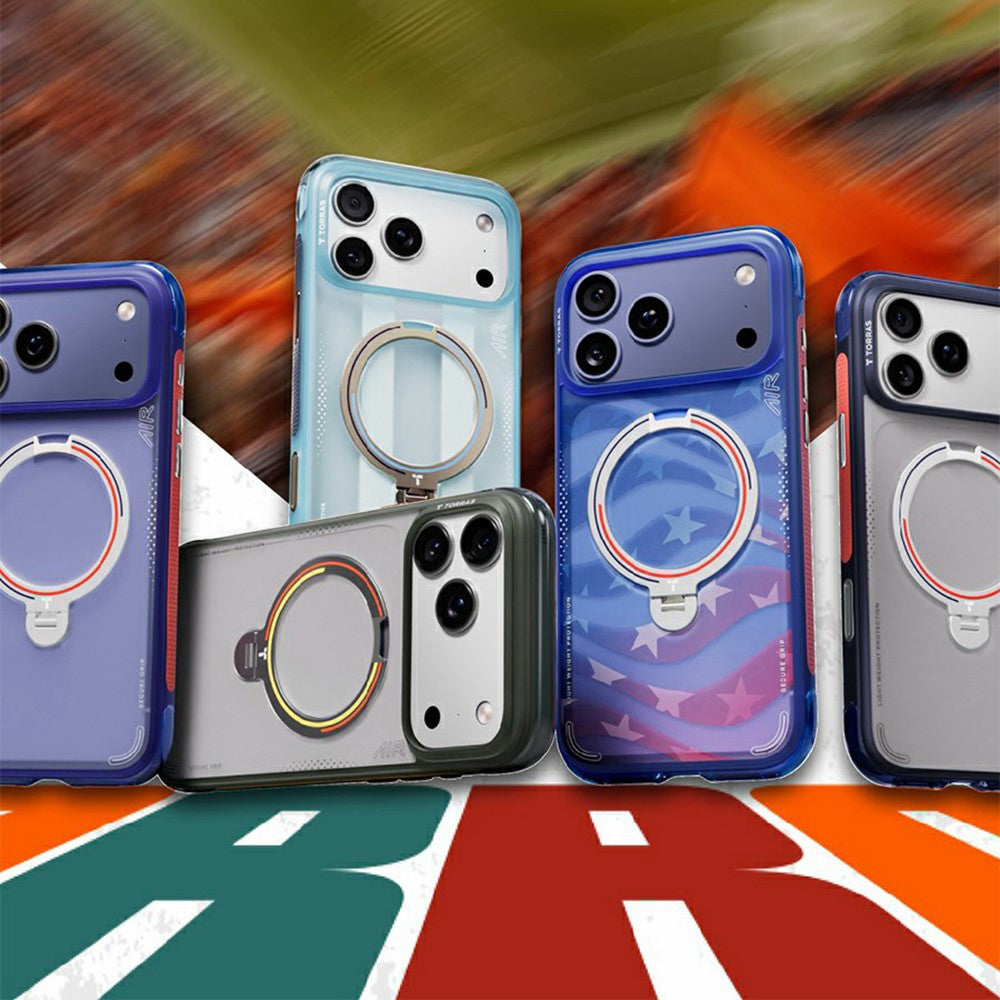 Husa de protectie Torras Ostand Spin Air Football compatibil cu iPhone 17 Pro Max / iPhone 18 Pro Max, Albastru