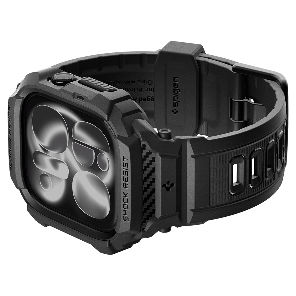 Curea smartwatch Spigen Rugged Armor Pro compatibil cu Apple Watch 12 46mm, Negru