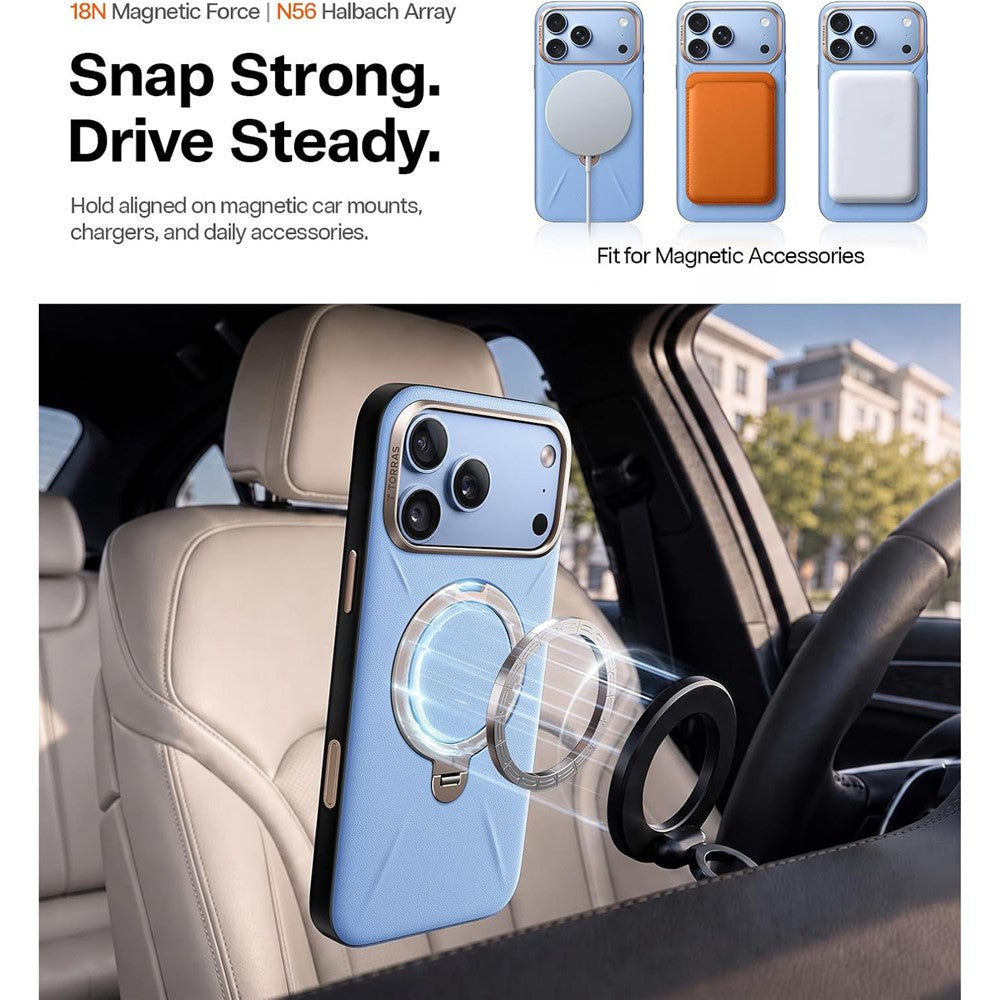 Husa de protectie Torras QPRO Leather Series compatibil cu iPhone 18 Pro Max / iPhone 17 Pro Max, Albastru
