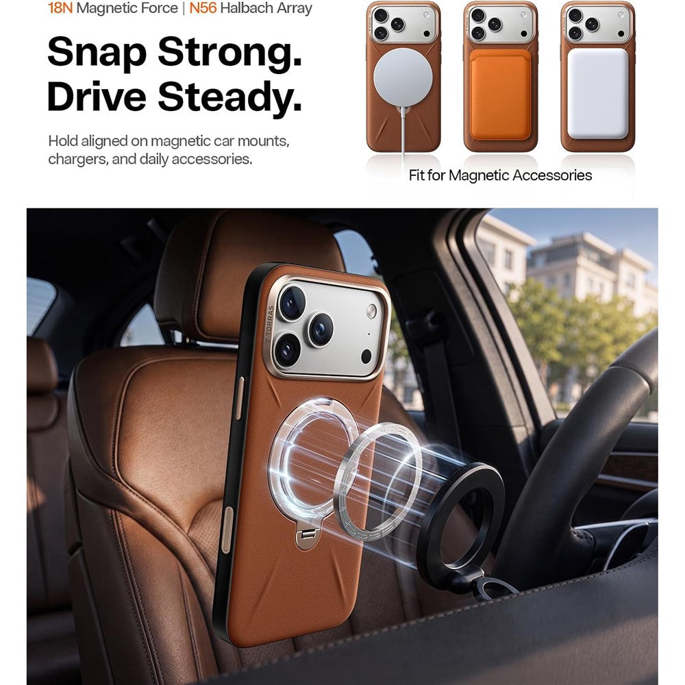 Husa de protectie Torras QPRO Leather Series compatibil cu iPhone 17 Pro / iPhone 18 Pro, Maro