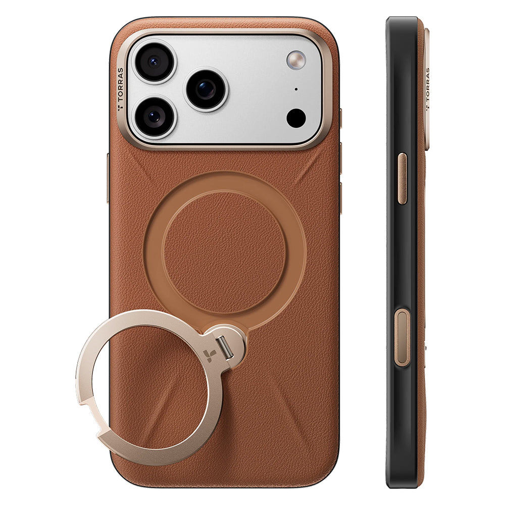 Husa de protectie Torras QPRO Leather Series compatibil cu iPhone 17 Pro / iPhone 18 Pro, Maro