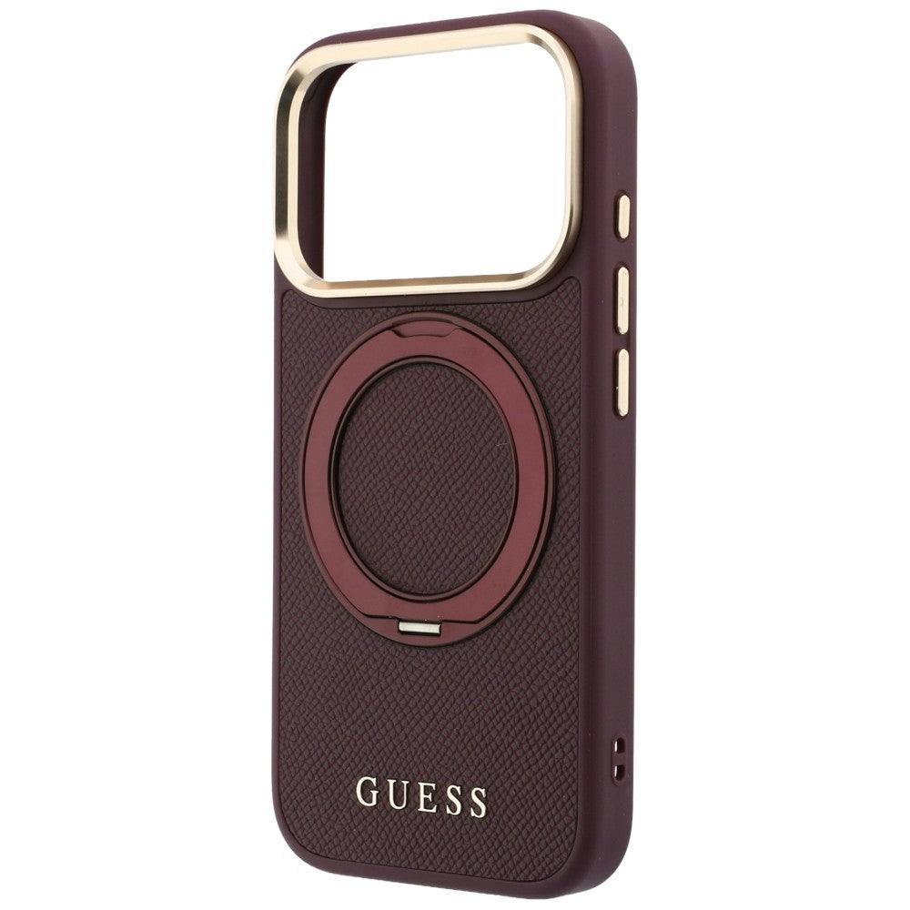 Husa de protectie Guess Grained Ring MagSafe compatibil cu iPhone 17 Pro Max / iPhone 18 Pro Max, Bordo