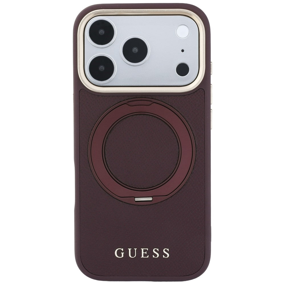 Husa de protectie Guess Grained Ring MagSafe compatibil cu iPhone 17 Pro Max / iPhone 18 Pro Max, Bordo