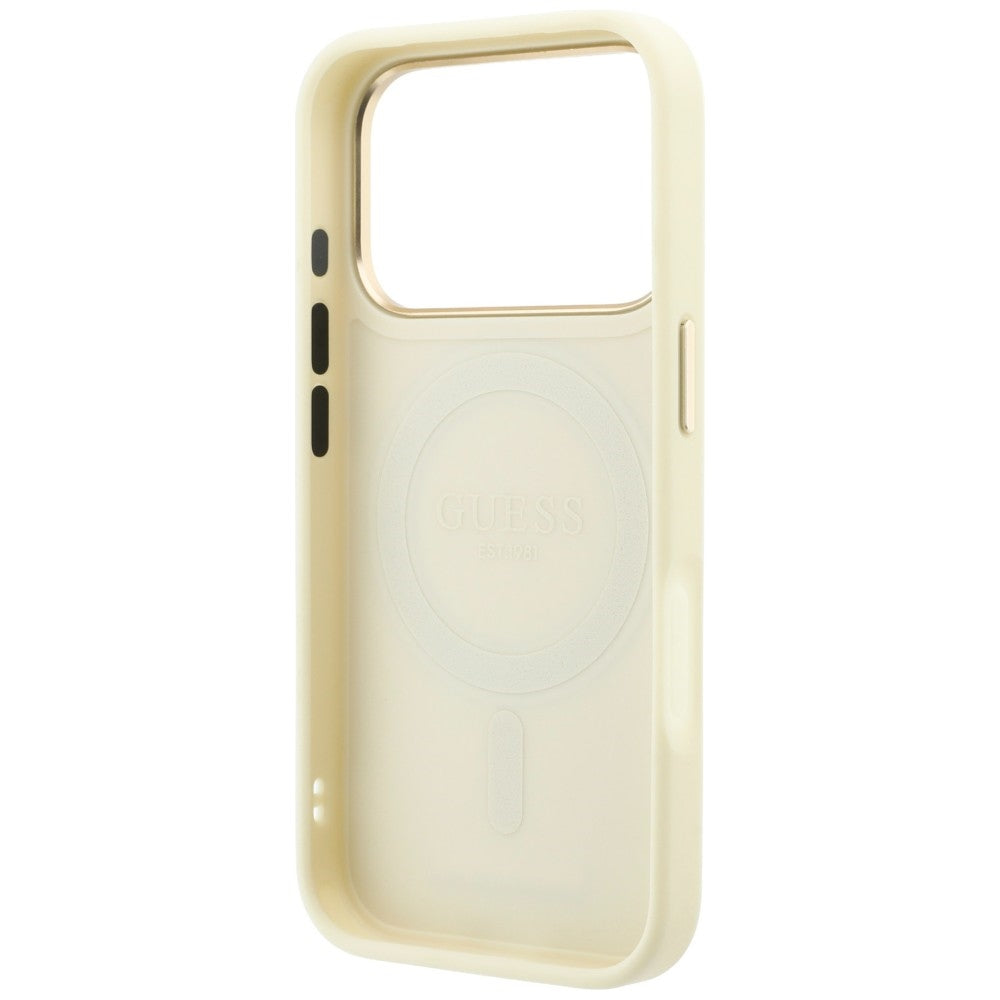 Husa de protectie Guess Grained Ring MagSafe compatibil cu iPhone 17 Pro Max / iPhone 18 Pro Max, Bej