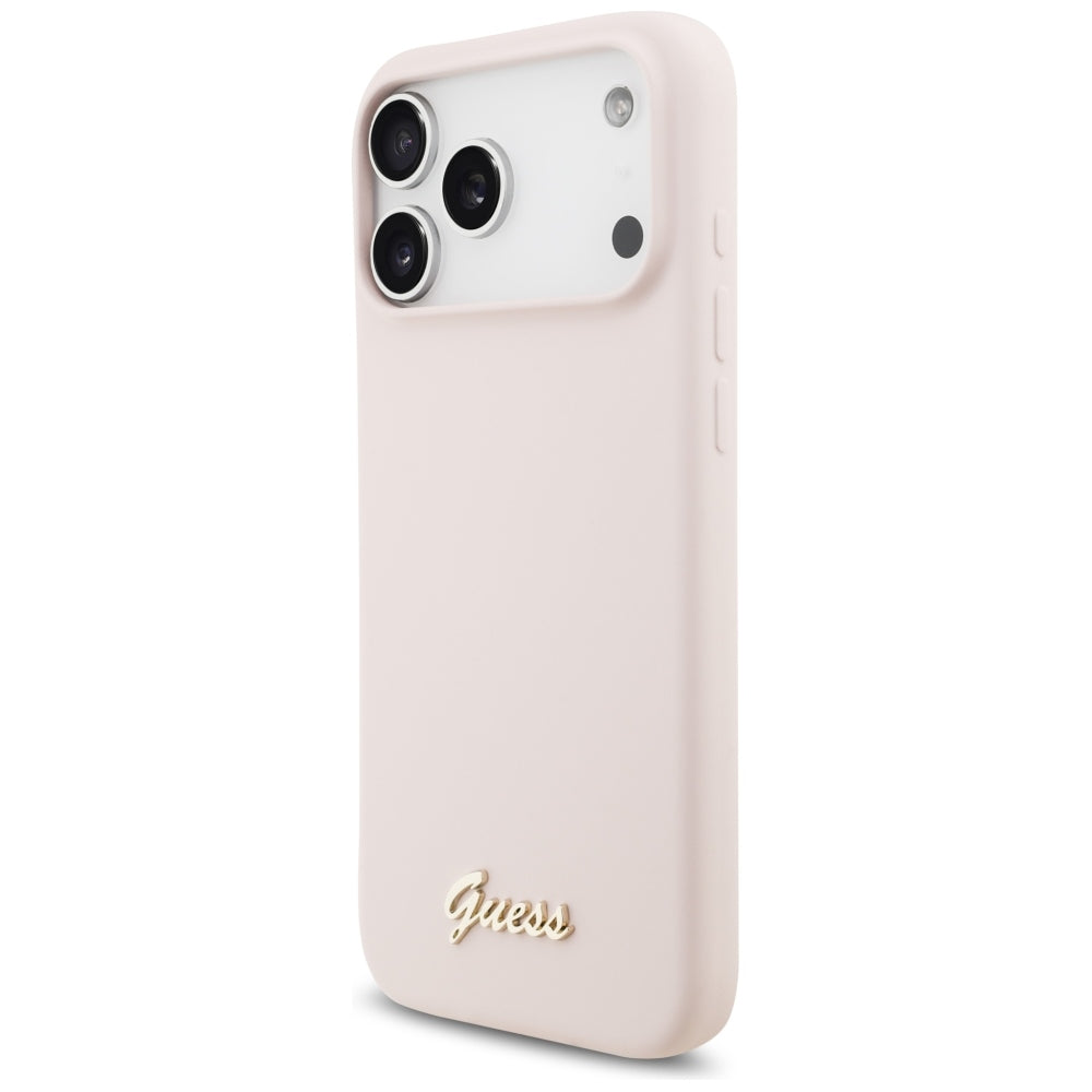 Husa de protectie Guess Silicone Script Metal Logo MagSafe compatibil cu iPhone 18 Pro Max / iPhone 17 Pro Max, Roz