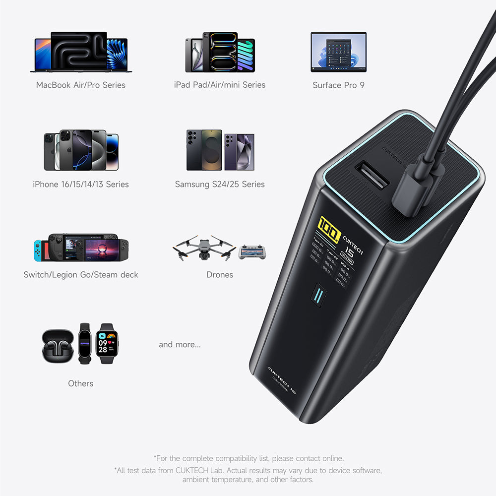 Baterie externa Cuktech PB200U (CKPB200UGLGR), 20000mAh, USB-C / USB, 210W, Negru