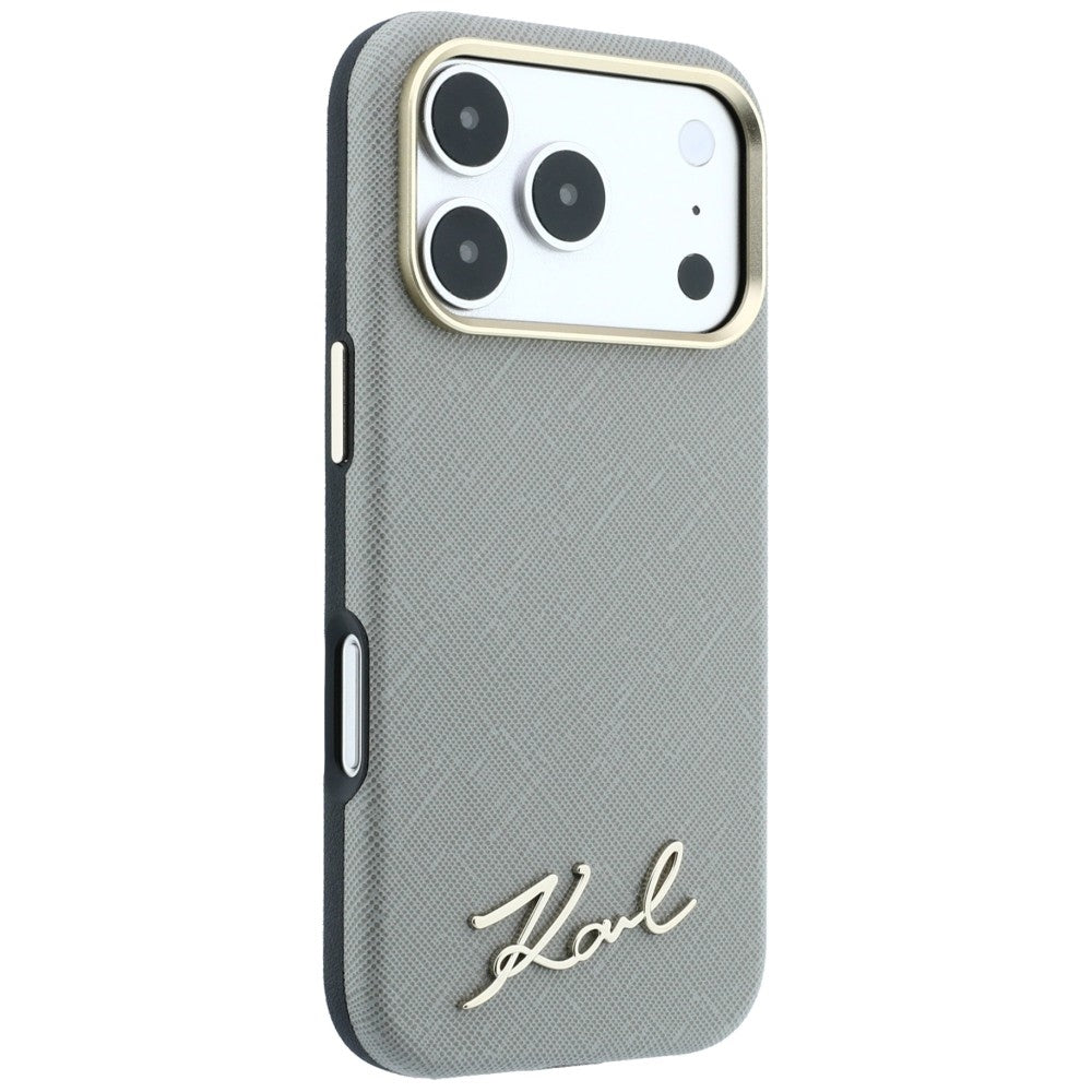 Husa de protectie Karl Lagerfeld Saffiano compatibil cu iPhone 18 Pro / iPhone 17 Pro, Gri