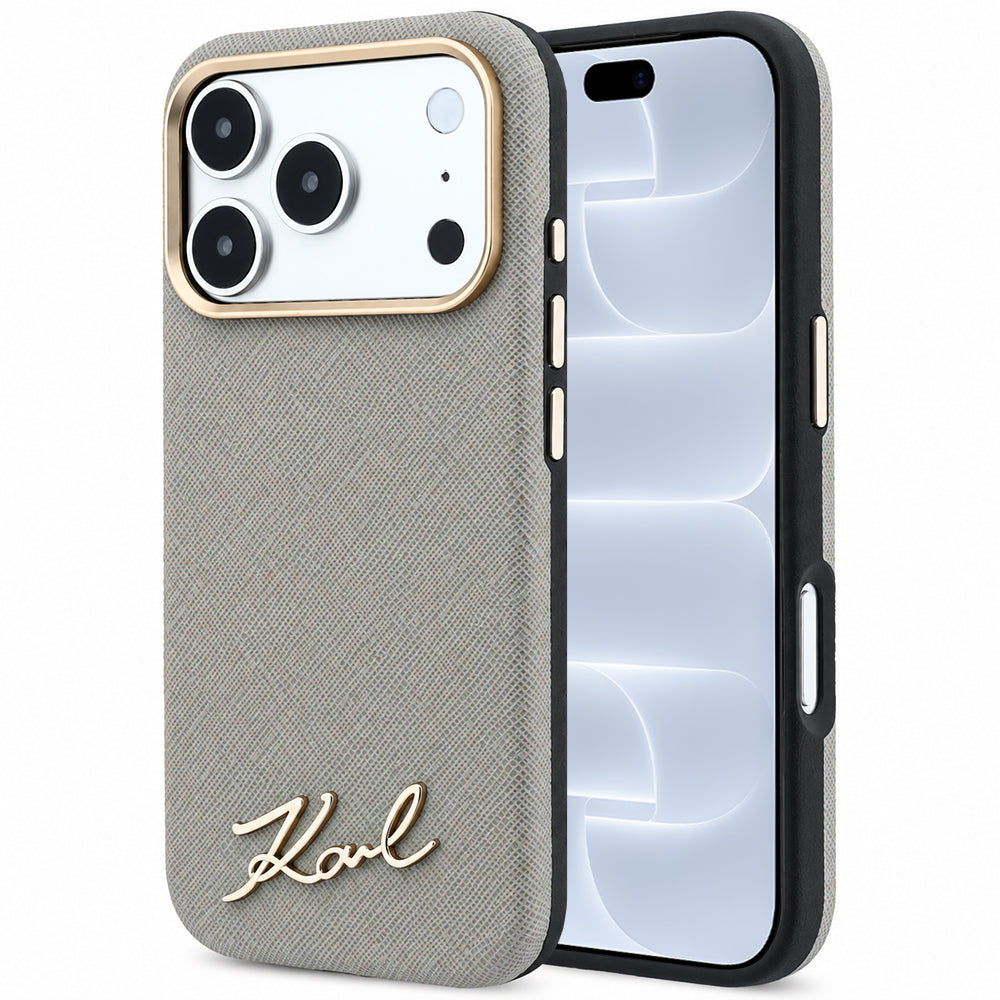 Husa de protectie Karl Lagerfeld Saffiano compatibil cu iPhone 18 Pro / iPhone 17 Pro, Gri