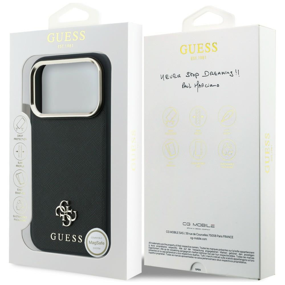 Husa de protectie Guess Saffiano Small 4G compatibil cu iPhone 17 Pro / iPhone 18 Pro, Negru