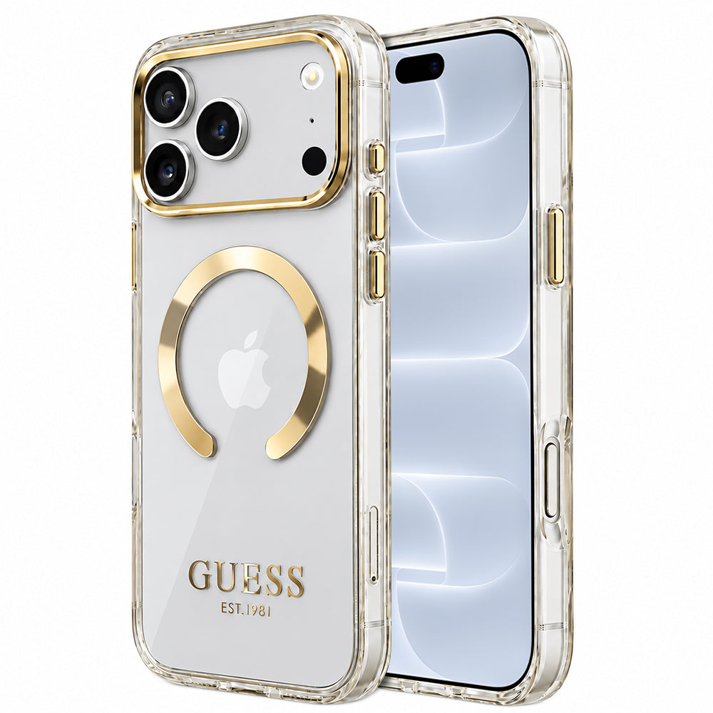 Husa de protectie Guess Metal Outline MagSafe compatibil cu iPhone 18 Pro / iPhone 17 Pro, Alb