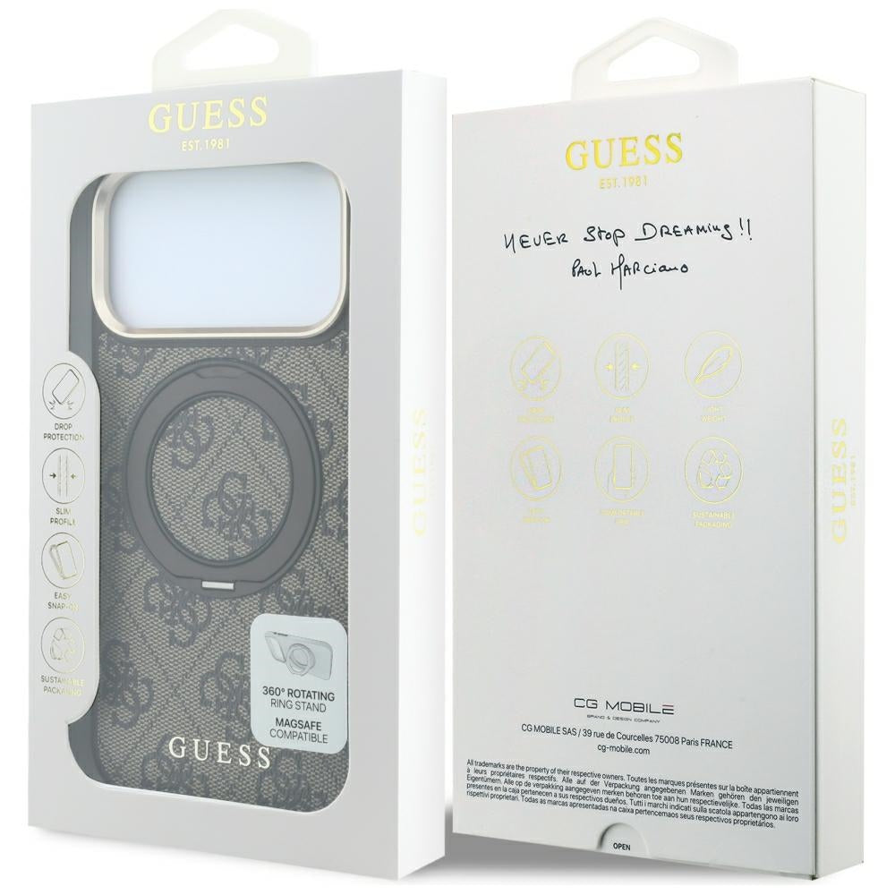 Husa de protectie Guess Ring Stand 360 compatibil cu iPhone 18 Pro Max / iPhone 17 Pro Max, Maro