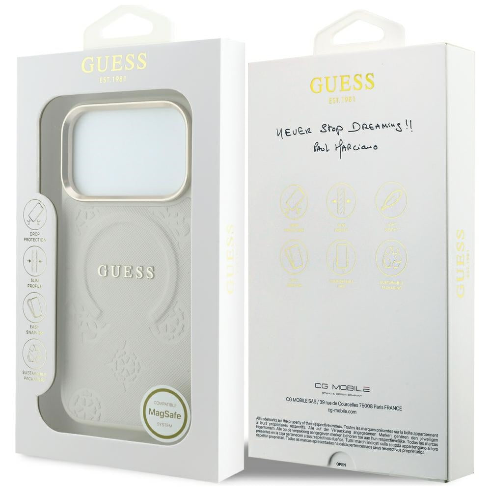 Husa de protectie Guess Peony Hot Stamp compatibil cu iPhone 18 Pro Max / iPhone 17 Pro Max, Bej