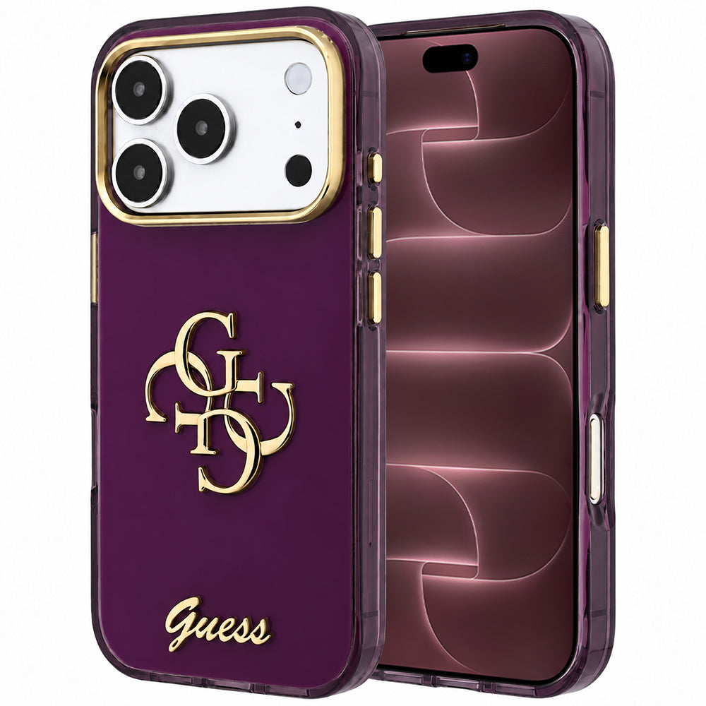 Husa de protectie Guess IML 4G Script Metal compatibil cu iPhone 18 Pro Max / iPhone 17 Pro Max, Bordo