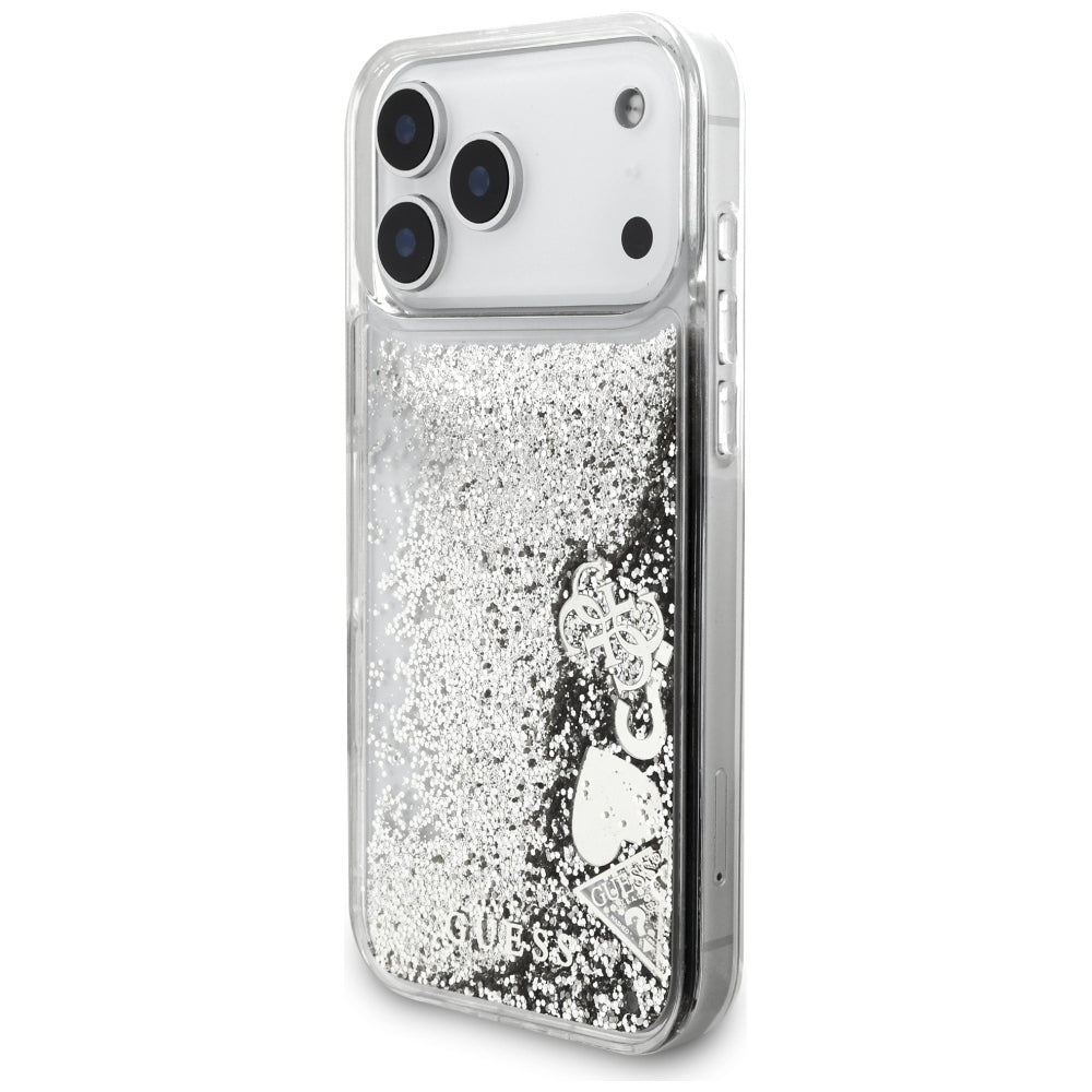 Husa de protectie Guess Liquid Glitter Charms compatibil cu iPhone 18 Pro / iPhone 17 Pro, Argintiu