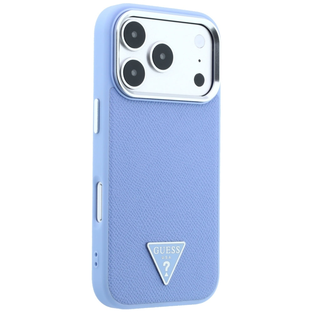 Husa de protectie Guess Grained Triangle Logo MagSafe compatibil cu iPhone 18 Pro / iPhone 17 Pro, Albastru