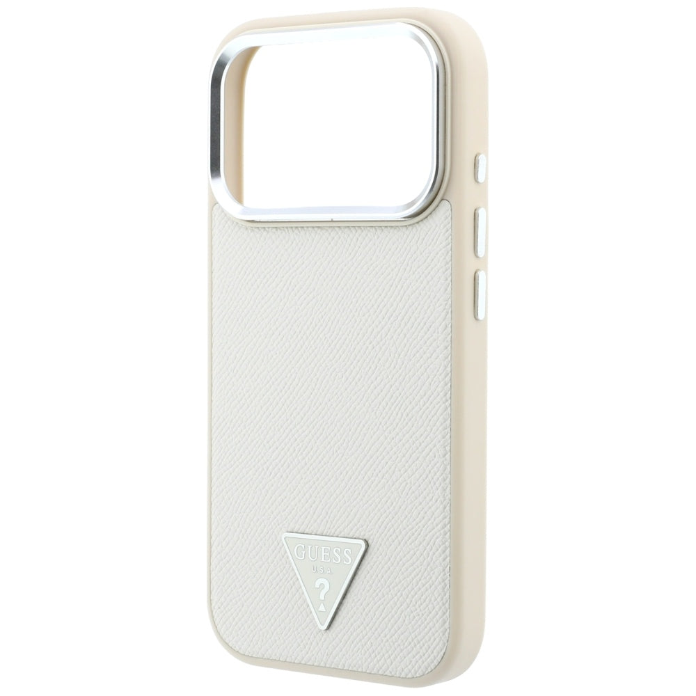 Husa de protectie Guess Grained Triangle Logo MagSafe compatibil cu iPhone 18 Pro / iPhone 17 Pro, Bej