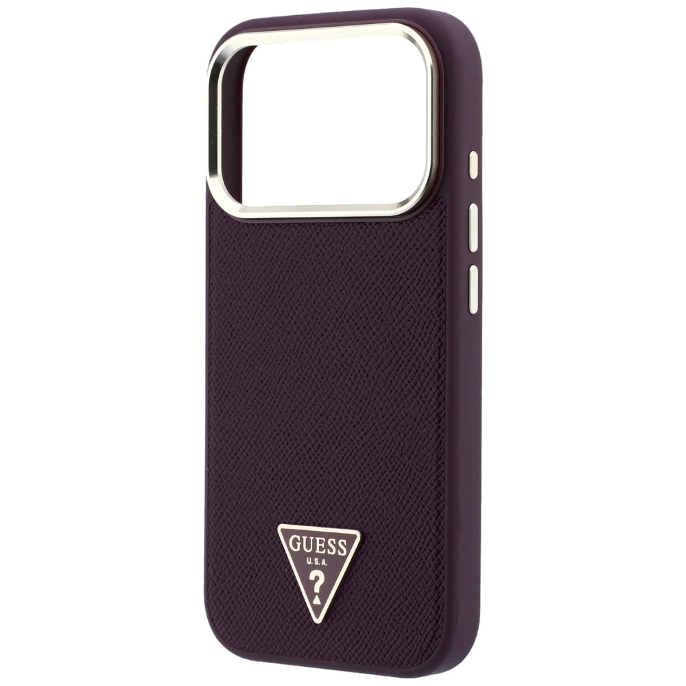 Husa de protectie Guess Grained Triangle Logo MagSafe compatibil cu iPhone 18 Pro / iPhone 17 Pro, Bordo