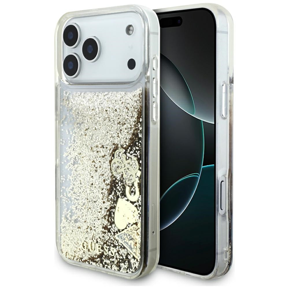 Husa de protectie Guess Liquid Glitter Charms compatibil cu iPhone 18 Pro / iPhone 17 Pro, Auriu